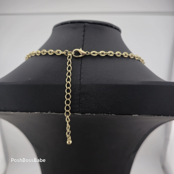 Gold & Green Stone Teardrop Charm Necklace - 16.5"-19.5" - Picture 4 of 8